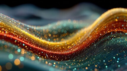 Abstract flowing lines with particles, colorful background for technology and science