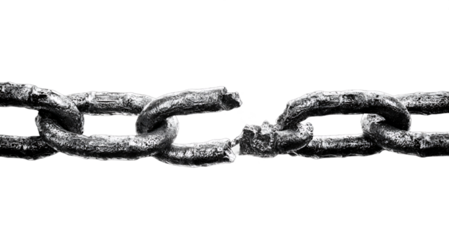 Broken Metal Chain on Transparent Background Symbolizing Freedom, PNG