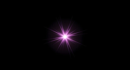 Vibrant purple starburst light effect shining brightly in the dark.