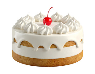 3D Christmas Cake with Whipped Cream and Cherries, Top View, Decorated with Festive Sprinkles, Isolated on Transparent Background