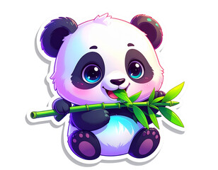 3D Sleeping Panda Resting on Bamboo Branch, Kawaii Sticker Design, Isolated on Transparent Background