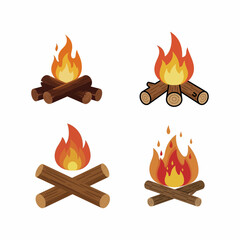 Campfire Illustrations - Cozy Flames and Rustic Logs.