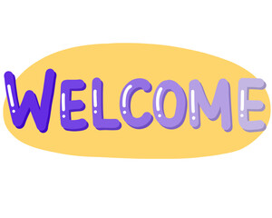 purple and yellow “welcome” text typography ilustration