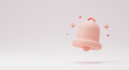 A soft pink notification bell hovers above neutral background,highlighted with tiny sparkling stars,evoking sense of gentle alerts and whimsical digital reminders.copy space.