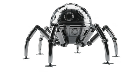 Chrome spider robot isolated on transparent background