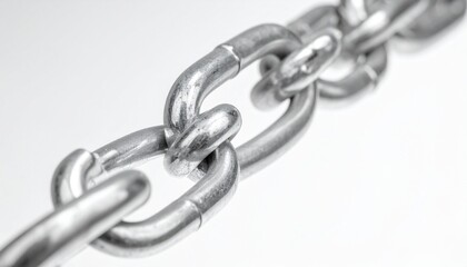 Obraz premium Close Up of Shiny Metallic Chain Links on White Background