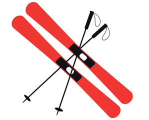 Minimalist Red Skis and Poles Illustration with Black Accents