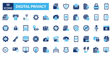 Digital Privacy Dual Tone Icon Set. Private Data, Data Protection, Secure Email, Locked Files, Password Security, Two Factor Authentication, Fingerprint Id