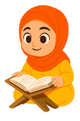 Illustration of Muslim Girl Reading Quran