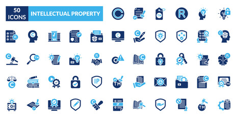 Intellectual Property Dual Tone Icon Set. Ip Rights, Copyright Symbol, Patent Document, Trademark Tag, Registered Mark, Intellectual Property, Licensing Agreement