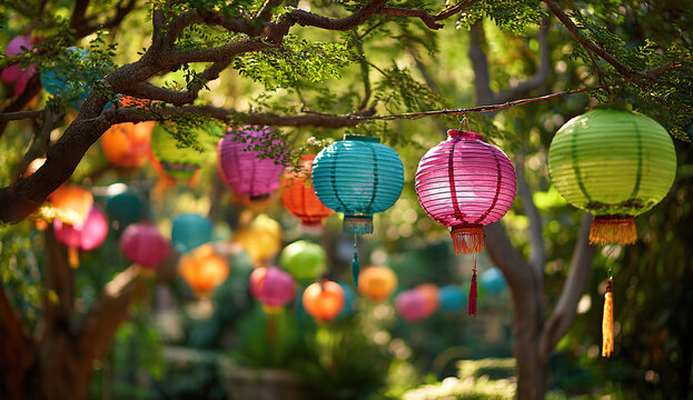 A breathtaking night scene where hundreds of glowing sky lanterns rise into the starry sky, their golden light reflecting gently on the calm river below. The atmosphere is magical and serene, symboliz