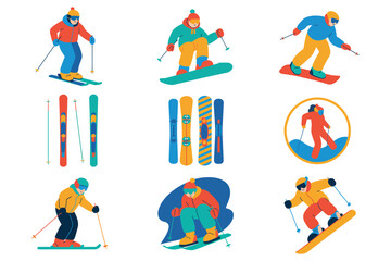 Winter Sports Icons Skiing and Snowboarding Collection