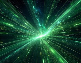 Digital abstraction of vibrant emerald green energy flowing outwards