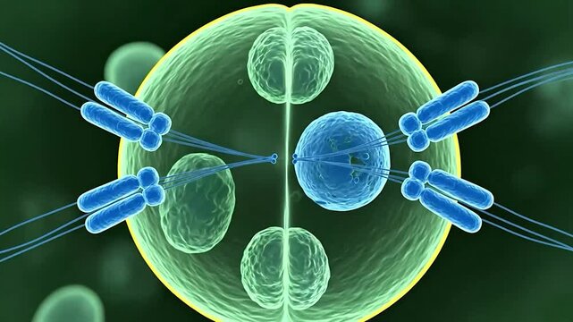 Microscopic view of cell division and chromosome alignment