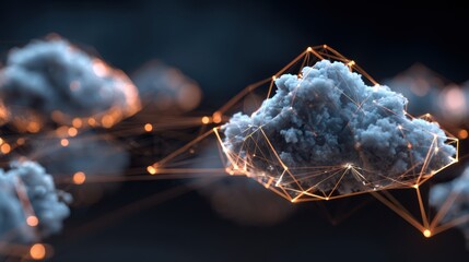 Abstract representation of clouds with digital connections, symbolizing innovation and data in the modern world.