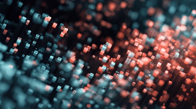 Abstract representation of digital concepts with glowing particles conveying data flow and technological innovation.