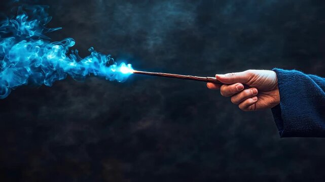 Magical wand emitting blue smoke. Fantasy, wizardry, and special effects concept.