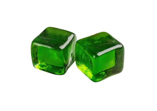 Two green translucent cubes sit on black