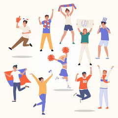Flat Handdrawn Diverse Group of Cheering Fans at a Sport Event