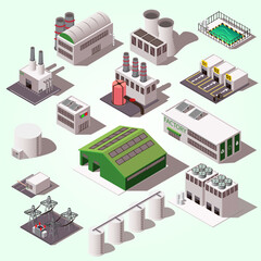 Isometric Industrial Buildings and Structures Illustration for Manufacturing and Production