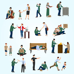 Flat Illustration of Social Issues Poverty Homelessness and Human Kindness