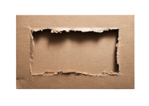 Torn rectangle cutout in textured brown paper