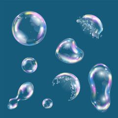 Realistic Glossy Various Bubble Shape Transparent Liquid Graphic Element