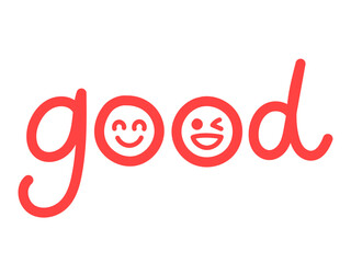 手書きの赤色の可愛い顔がついたgoodの文字