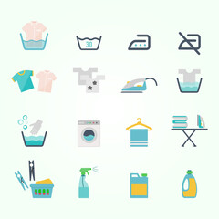Flat Design Laundry And Washing Machine Service Equipment Collection Icon