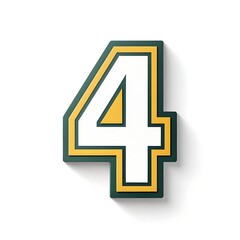 Obraz premium Bold white number four with yellow and dark green outline