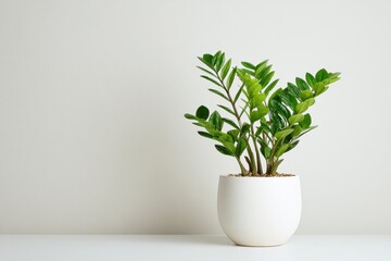 Fototapeta premium Zz plant in a white pot on a isolated white background showcasing its lush green leaves and simple elegance