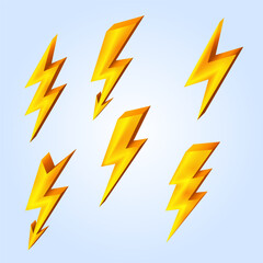 3D Rendered Golden Lightning Bolt Element on a Sky Blue Background