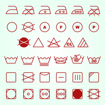 Simple Line Art Laundry Care and Cleaning Instruction Symbol Collection