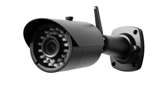 Security camera isolated on transparent background for surveillance