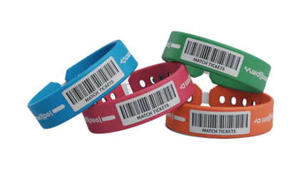 Vibrant event wristbands in an array of colors with barcode identification.