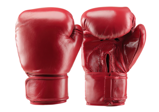 Two red leather boxing gloves isolated on a dark background