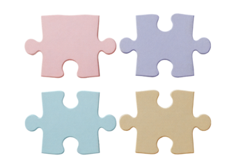 Four pastel puzzle pieces, slightly separated on dark backdrop