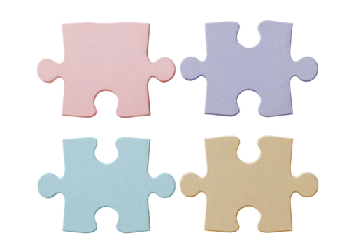 Four pastel puzzle pieces, slightly separated on dark backdrop