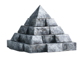 Tiered pyramid of rough-cut stone blocks on a black background