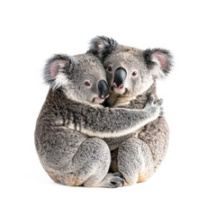 Fototapeta premium Koala interacting Two koalas sit close together or gently touch each other. full length isolate on transparent background