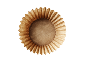 Empty, ribbed, brown paper baking cup