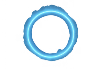 Luminous blue irregular ring generating kinetic abstract light energy glow with transparent background