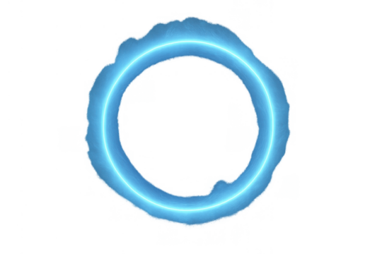 Luminous blue irregular ring generating kinetic abstract light energy glow with transparent background