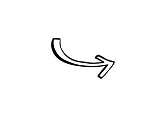 A black and white hand-drawn curved arrow pointing to the right, sketched with an outline and a 3D effect, suggesting a turn, download, or a redirect action.
