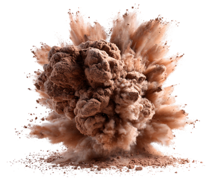 Explosion of Cocoa Brown Powder on Transparent Background in Studio Light Render for Visual Effects and Special Effects, PNG