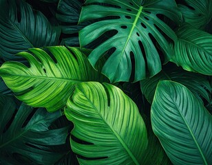 Lush Green Tropical Leaves Background