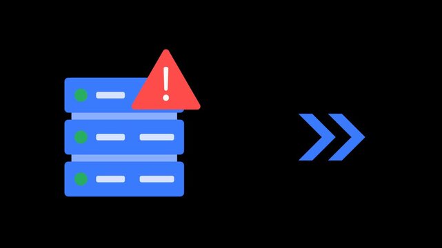 Container drift alert animation featuring a server with shifting outlines and a red exclamation mark. Perfect for DevOps, system monitoring, and cloud security concepts.