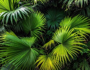 Lush Green Tropical Palm Fronds Background