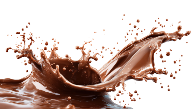 Milk chocolate pieces falling isolated on a white background