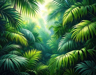 Lush Green Tropical Rainforest Scene Sunlight Filter Pixel Art